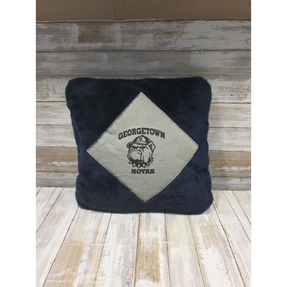 Georgetown‎ Hoyas Navy Blue Faux Fur Throw Pillow Grey Felt Bulldog Mascot 13x13